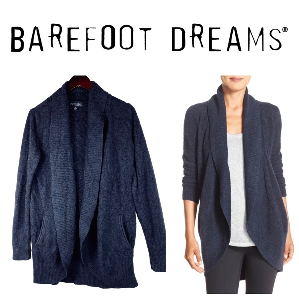 Barefoot Dreams Cozychic Lite Circle Open Cardigan Sweater Medium Navy Blue
